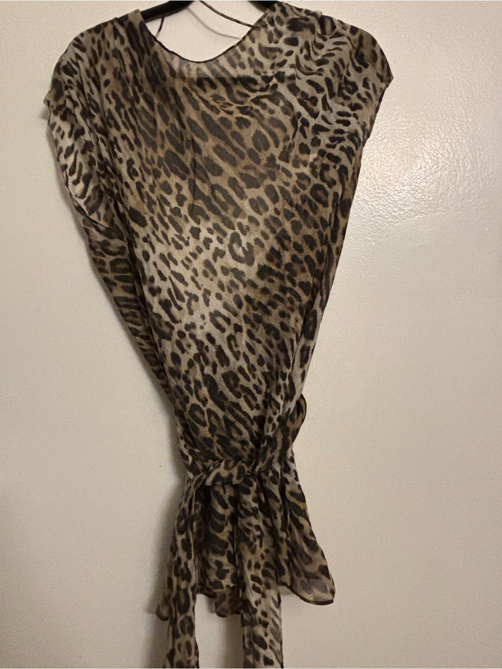 Zara Sheer Leopard-Print Wrap Top in Brown and Black